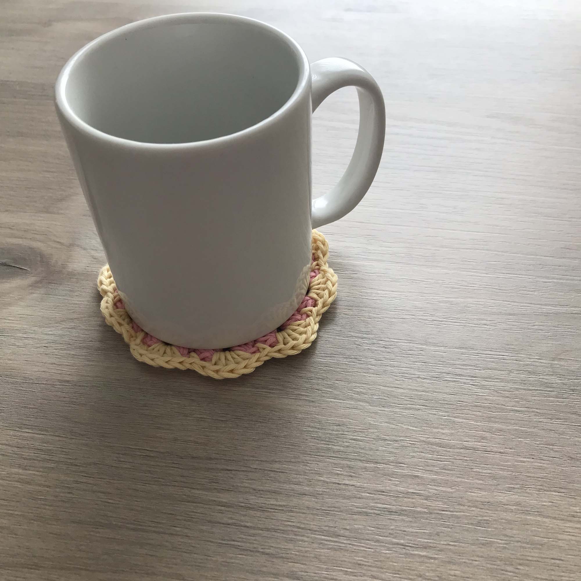 100% Organic Cotton Crochet Coaster - Pink, Yellow, Pink & Yellow