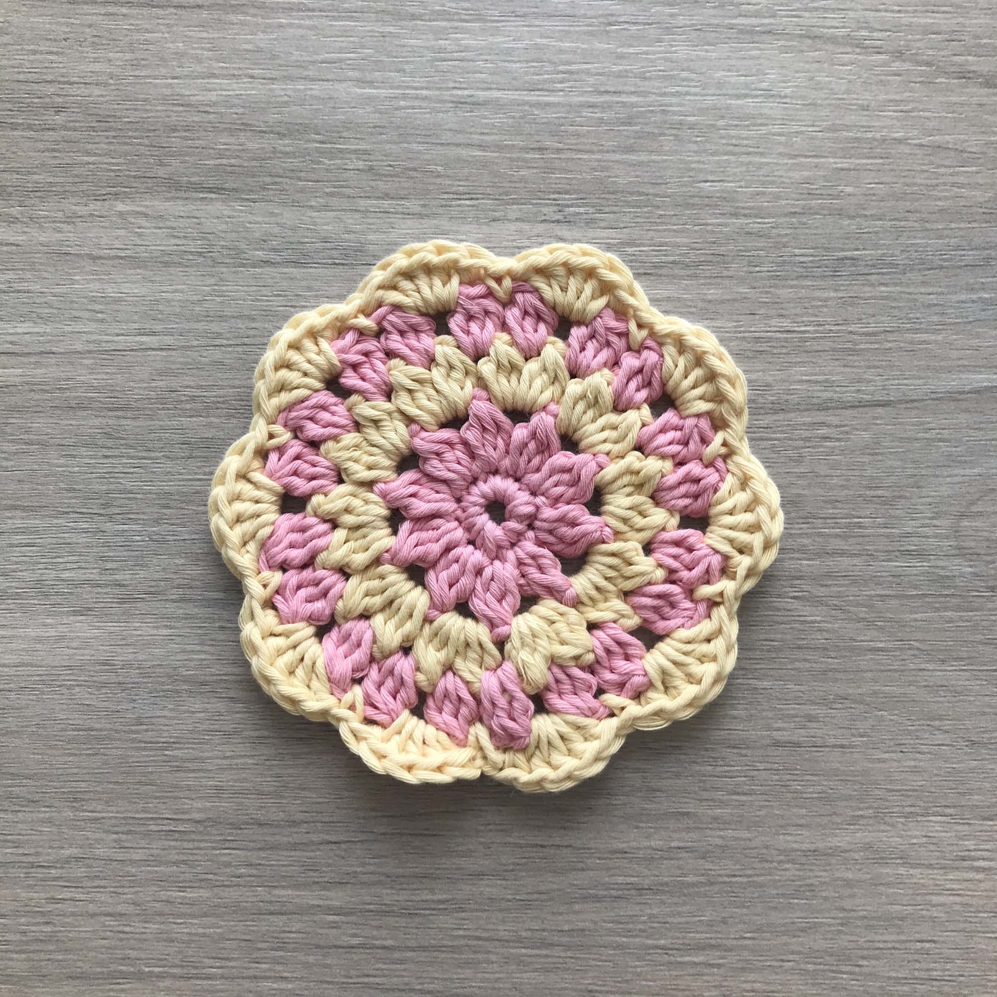 100% Organic Cotton Crochet Coaster - Pink, Yellow, Pink & Yellow
