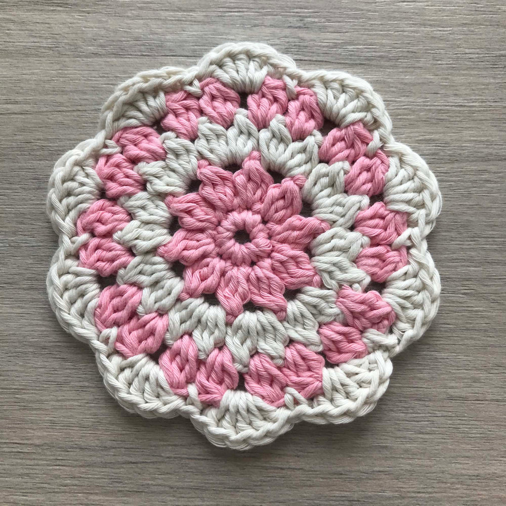 100% Organic Cotton Crochet Coaster - Pink, Cream, Pink & Cream