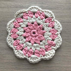 100% Organic Cotton Crochet Coaster - Pink, Cream, Pink & Cream