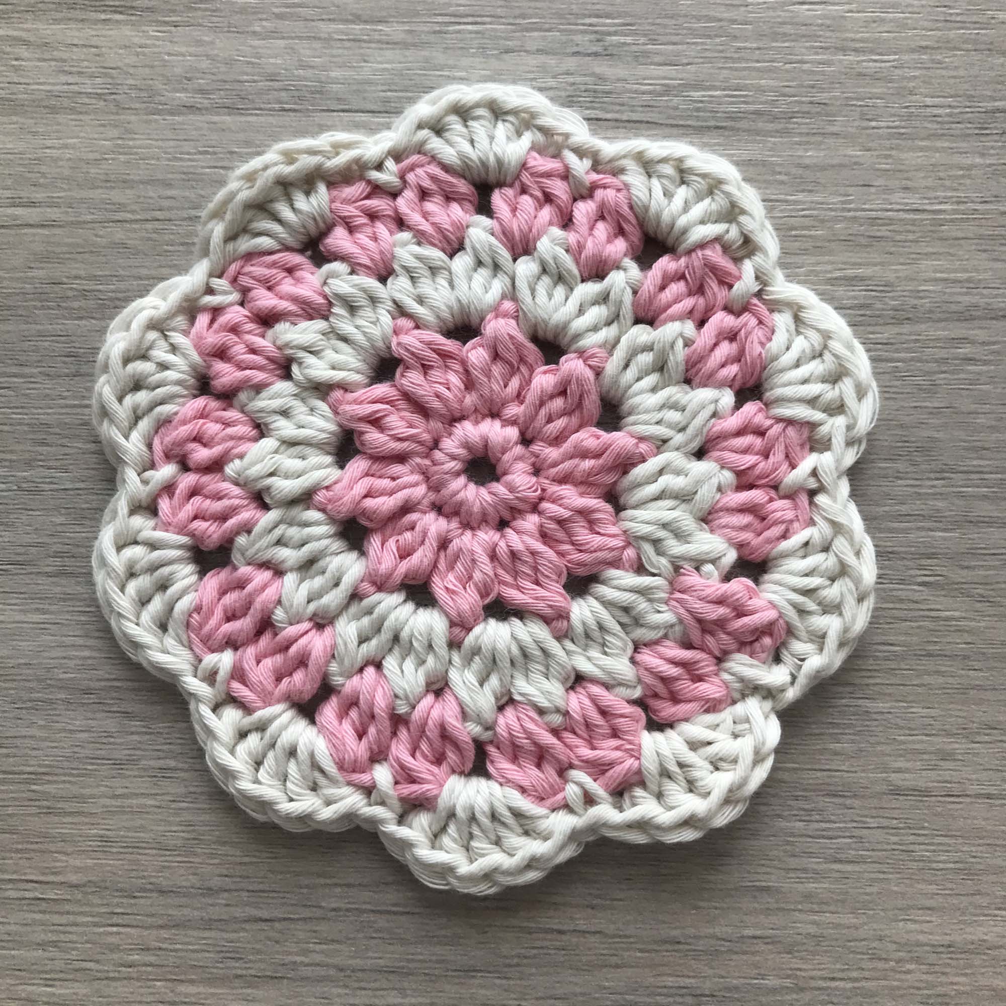 100% Organic Cotton Crochet Coaster - Pink, Cream, Pink & Cream