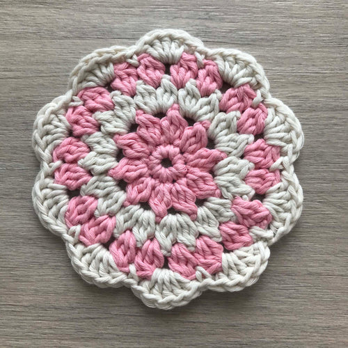 100% Organic Cotton Crochet Coaster - Pink, Cream, Pink & Cream