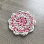 100% Organic Cotton Crochet Coaster - Pink, Cream, Pink & Cream