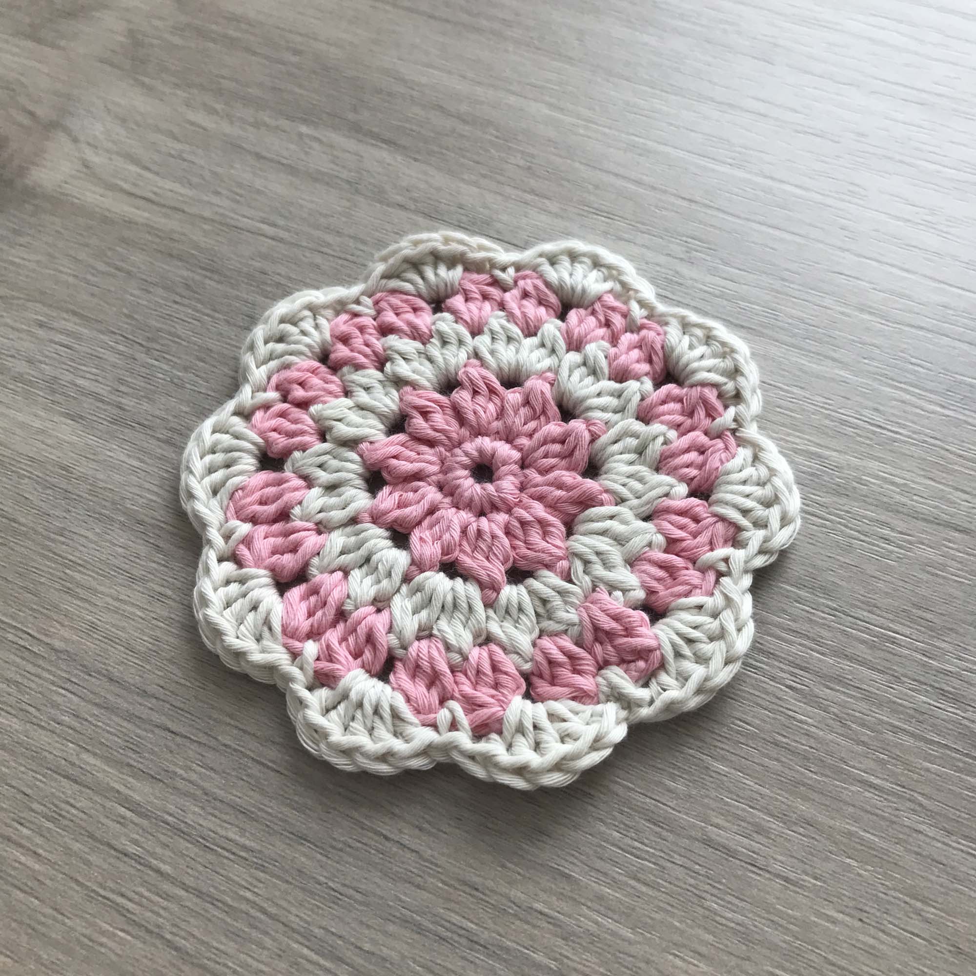 100% Organic Cotton Crochet Coaster - Pink, Cream, Pink & Cream