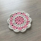 100% Organic Cotton Crochet Coaster - Pink, Cream, Pink & Cream