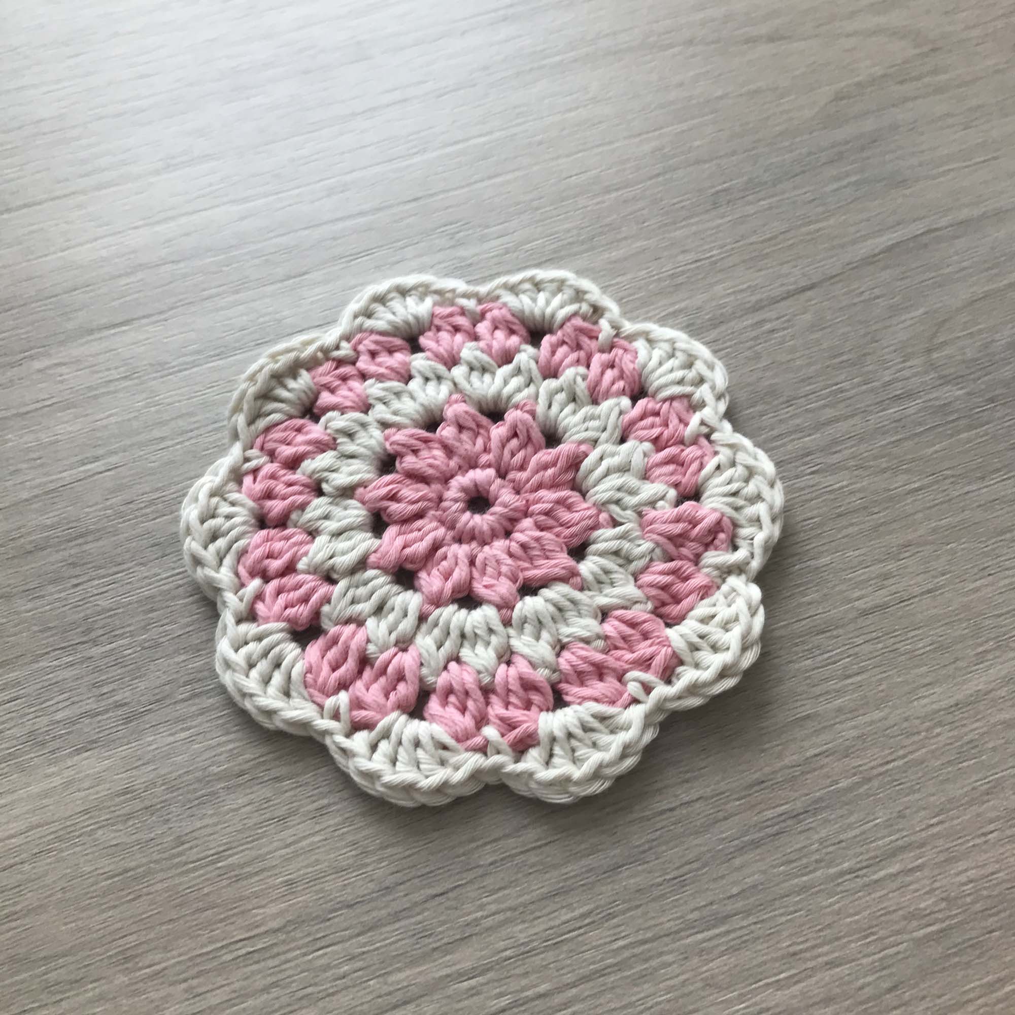 100% Organic Cotton Crochet Coaster - Pink, Cream, Pink & Cream