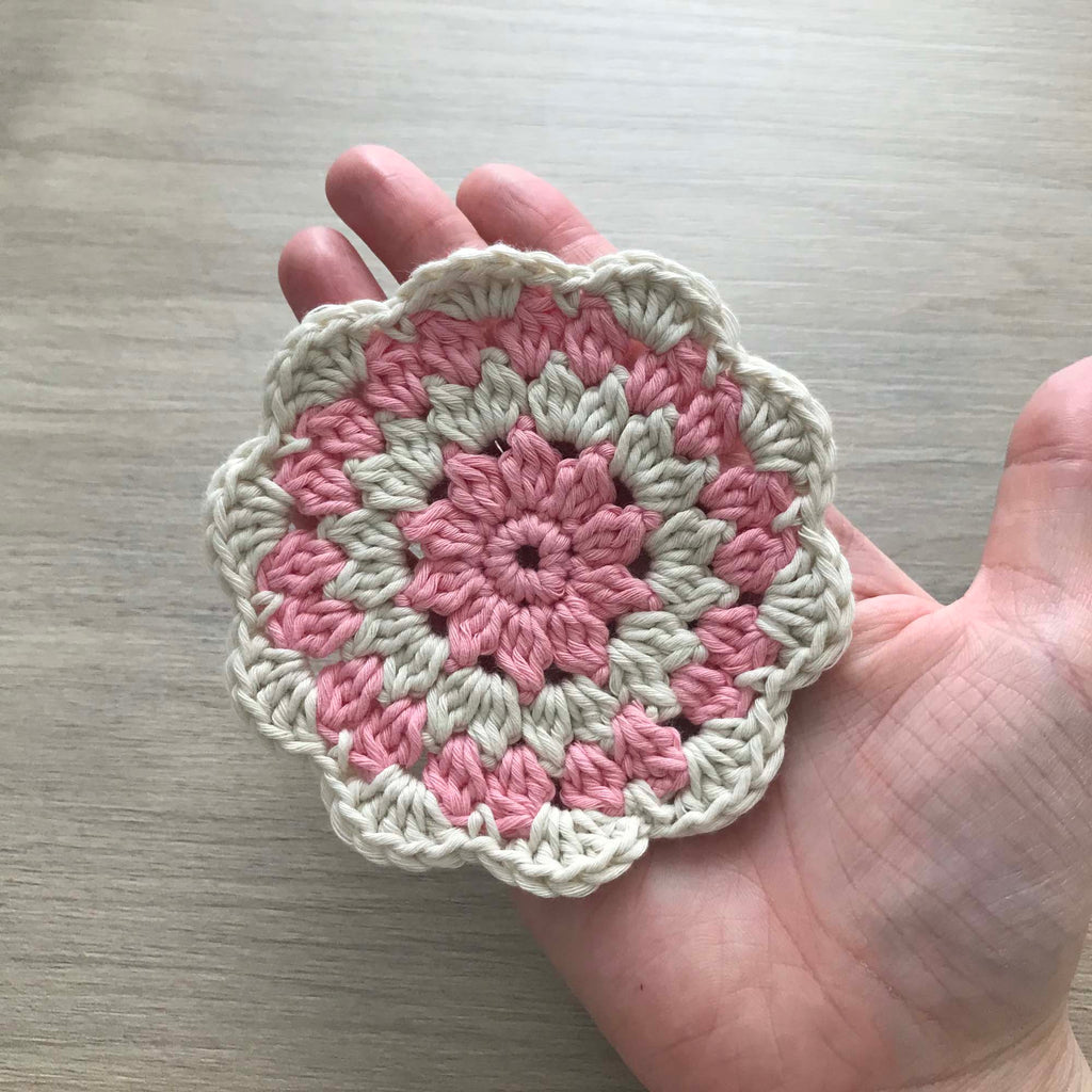 100% Organic Cotton Crochet Coaster - Pink, Cream, Pink & Cream