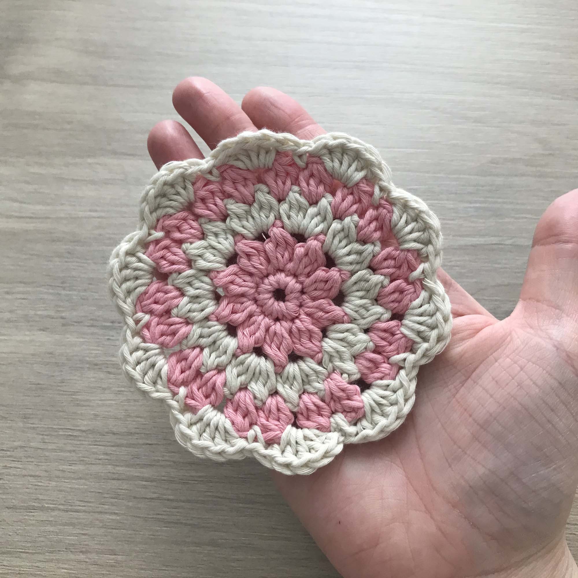 100% Organic Cotton Crochet Coaster - Pink, Cream, Pink & Cream