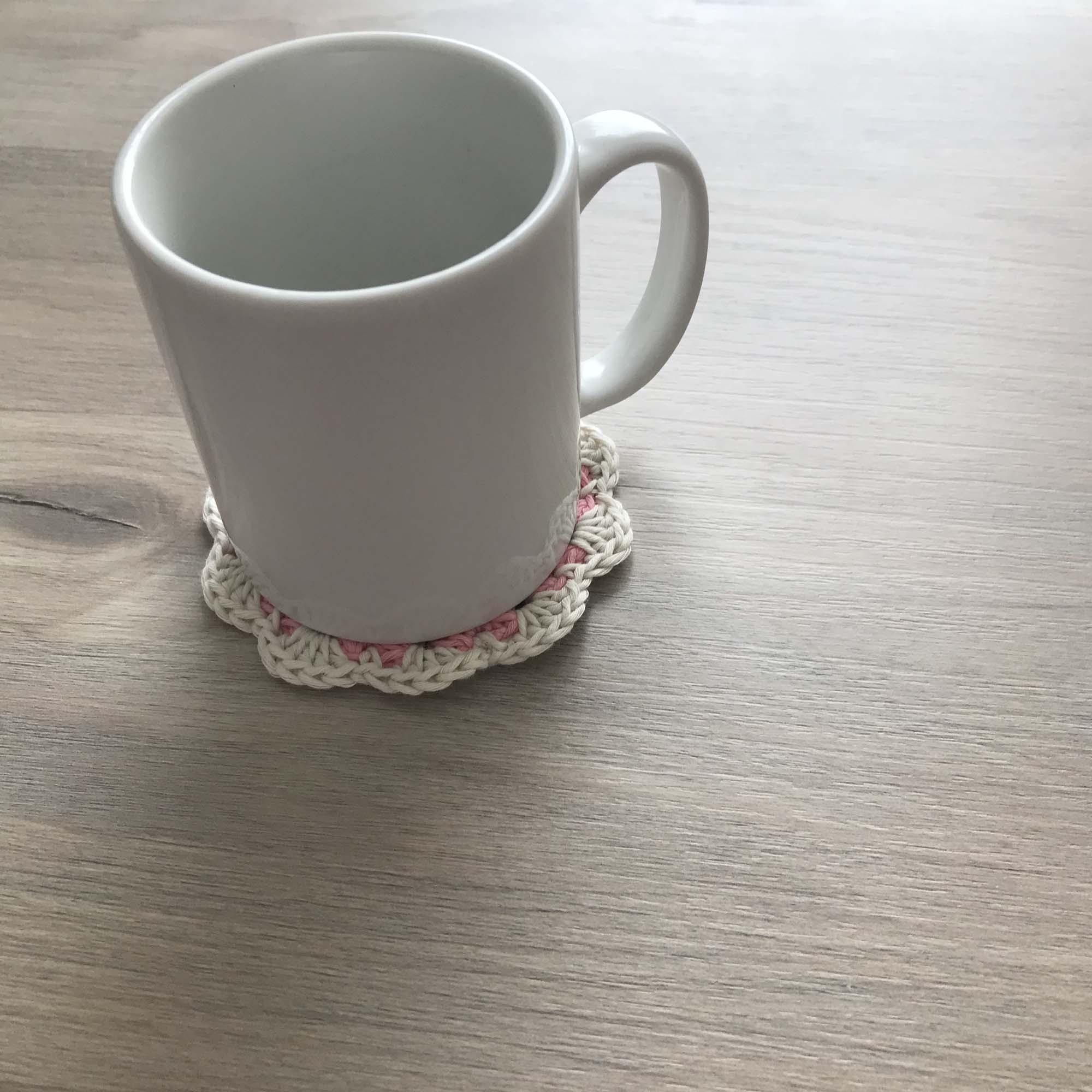 100% Organic Cotton Crochet Coaster - Pink, Cream, Pink & Cream