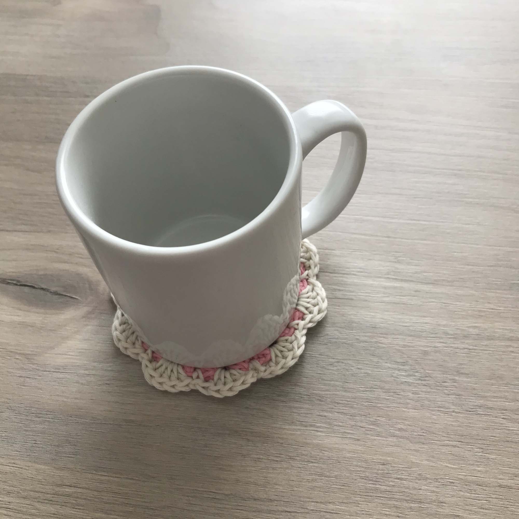 100% Organic Cotton Crochet Coaster - Pink, Cream, Pink & Cream