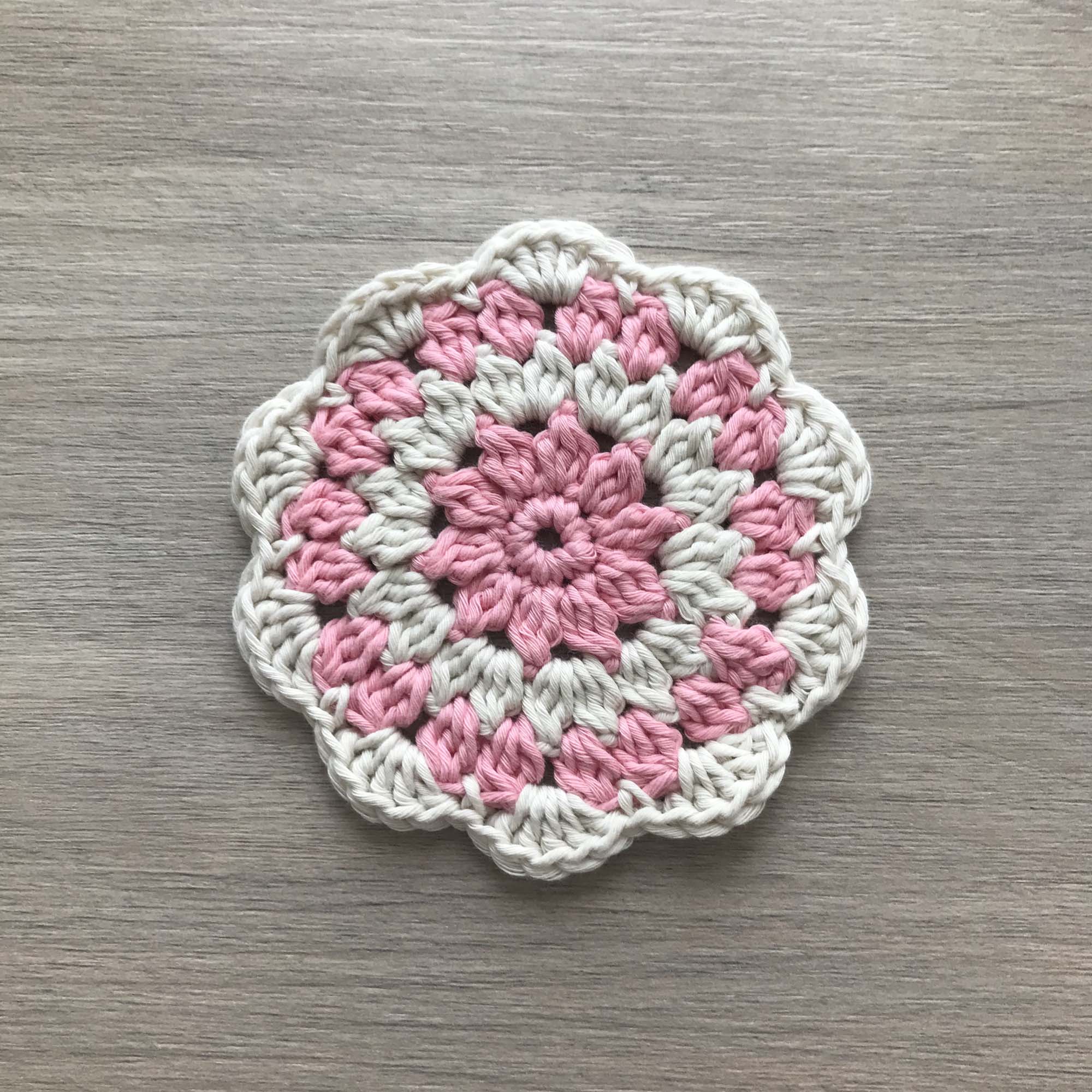 100% Organic Cotton Crochet Coaster - Pink, Cream, Pink & Cream
