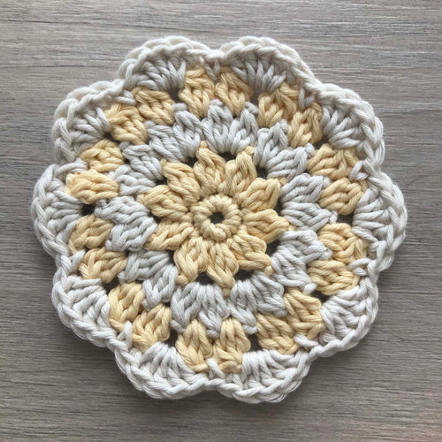 100% Organic Cotton Crochet Coaster - Yellow, Cream, Yellow & Cream