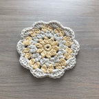 100% Organic Cotton Crochet Coaster - Yellow, Cream, Yellow & Cream