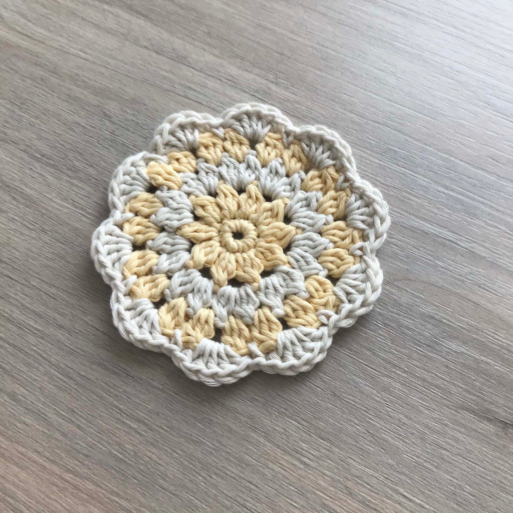 100% Organic Cotton Crochet Coaster - Yellow, Cream, Yellow & Cream