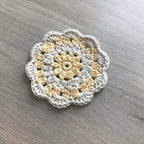 100% Organic Cotton Crochet Coaster - Yellow, Cream, Yellow & Cream