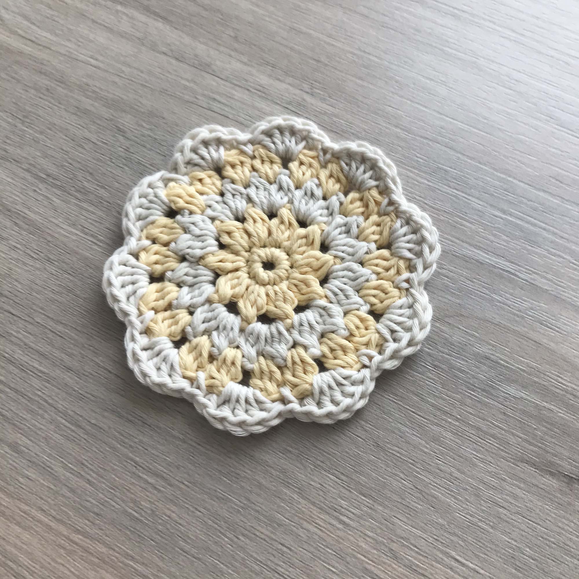100% Organic Cotton Crochet Coaster - Yellow, Cream, Yellow & Cream
