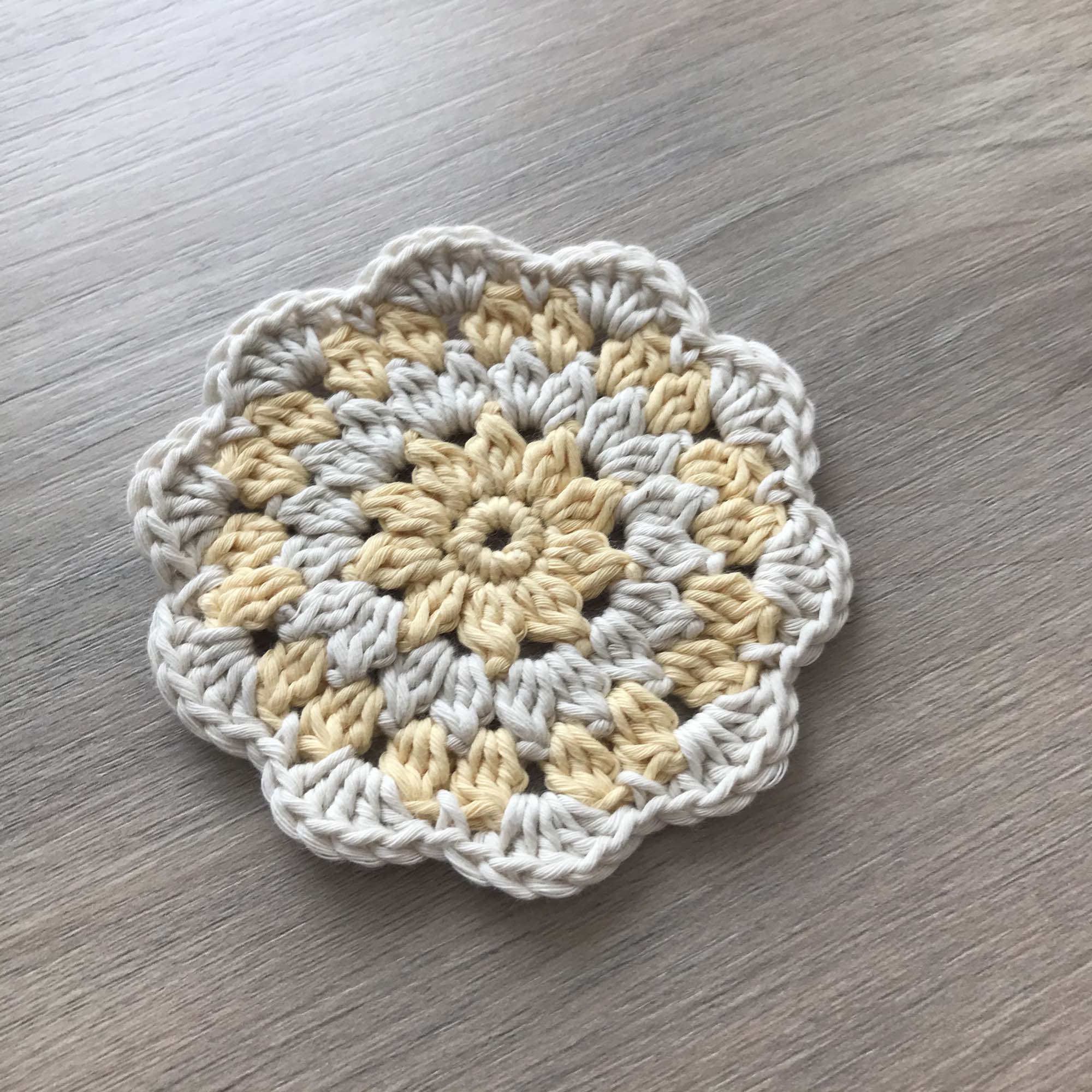 100% Organic Cotton Crochet Coaster - Yellow, Cream, Yellow & Cream