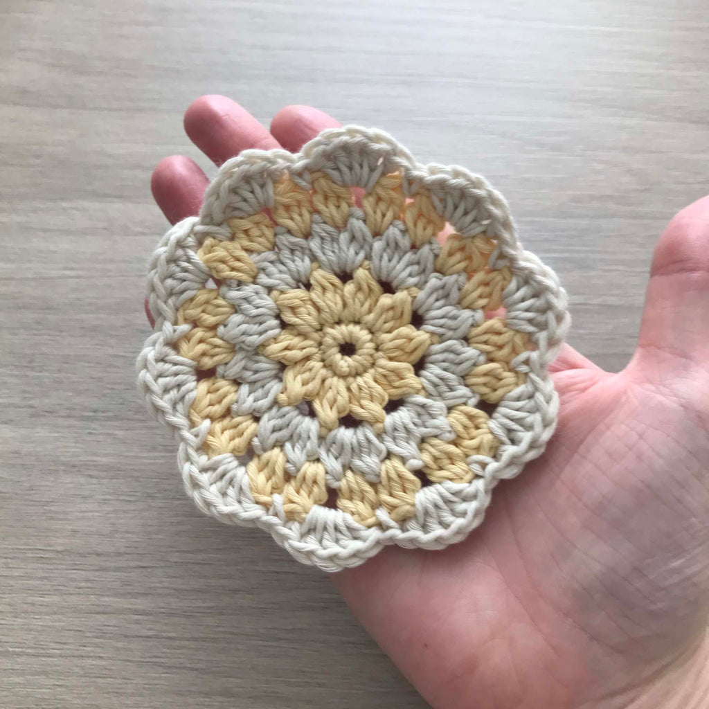 100% Organic Cotton Crochet Coaster - Yellow, Cream, Yellow & Cream