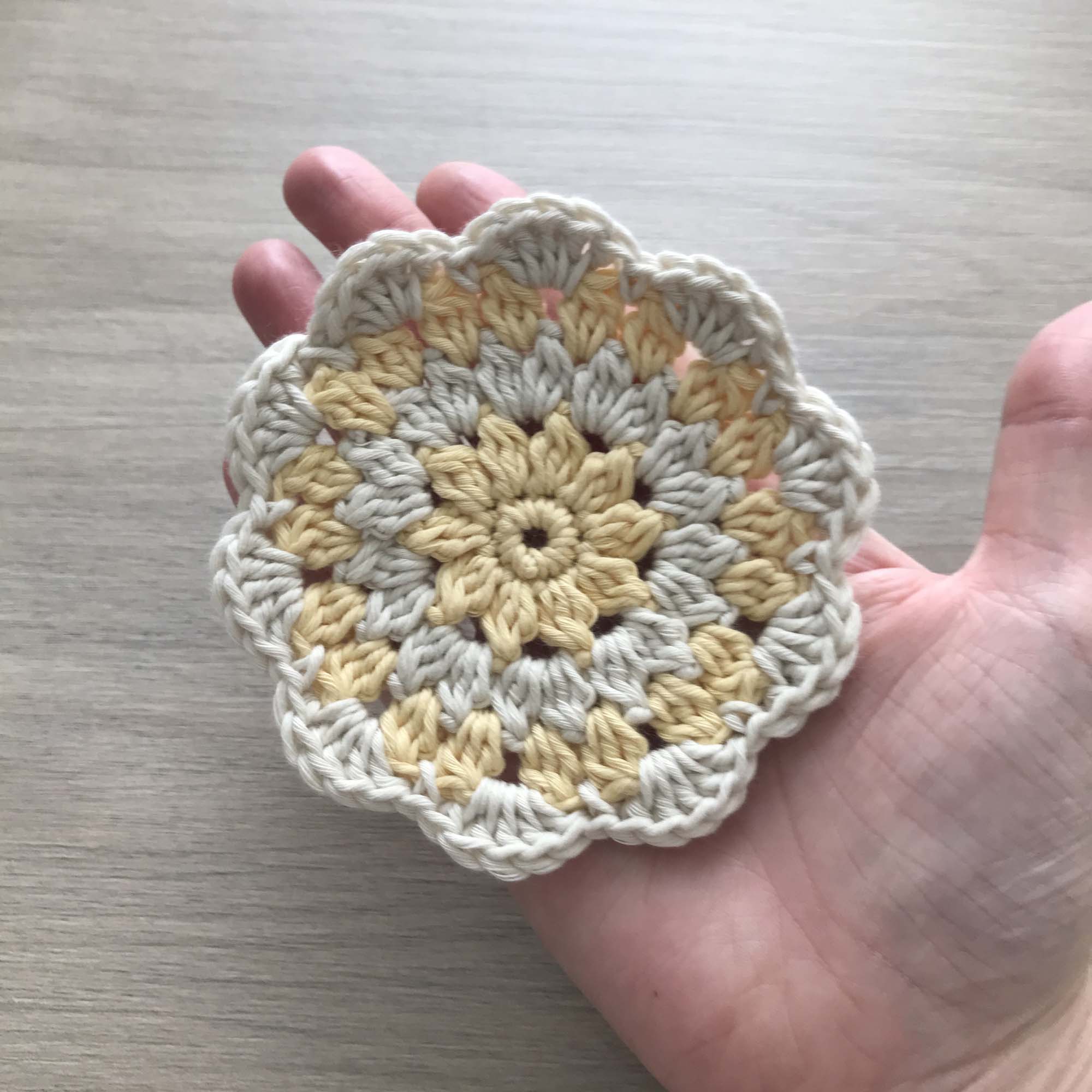 100% Organic Cotton Crochet Coaster - Yellow, Cream, Yellow & Cream
