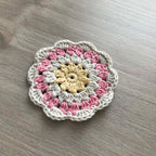 100% Organic Cotton Crochet Coaster - Yellow, Cream, Pink & Cream