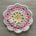 100% Organic Cotton Crochet Coaster - Yellow, Cream, Pink & Cream