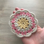 100% Organic Cotton Crochet Coaster - Yellow, Cream, Pink & Cream