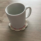 100% Organic Cotton Crochet Coaster - Yellow, Cream, Pink & Cream