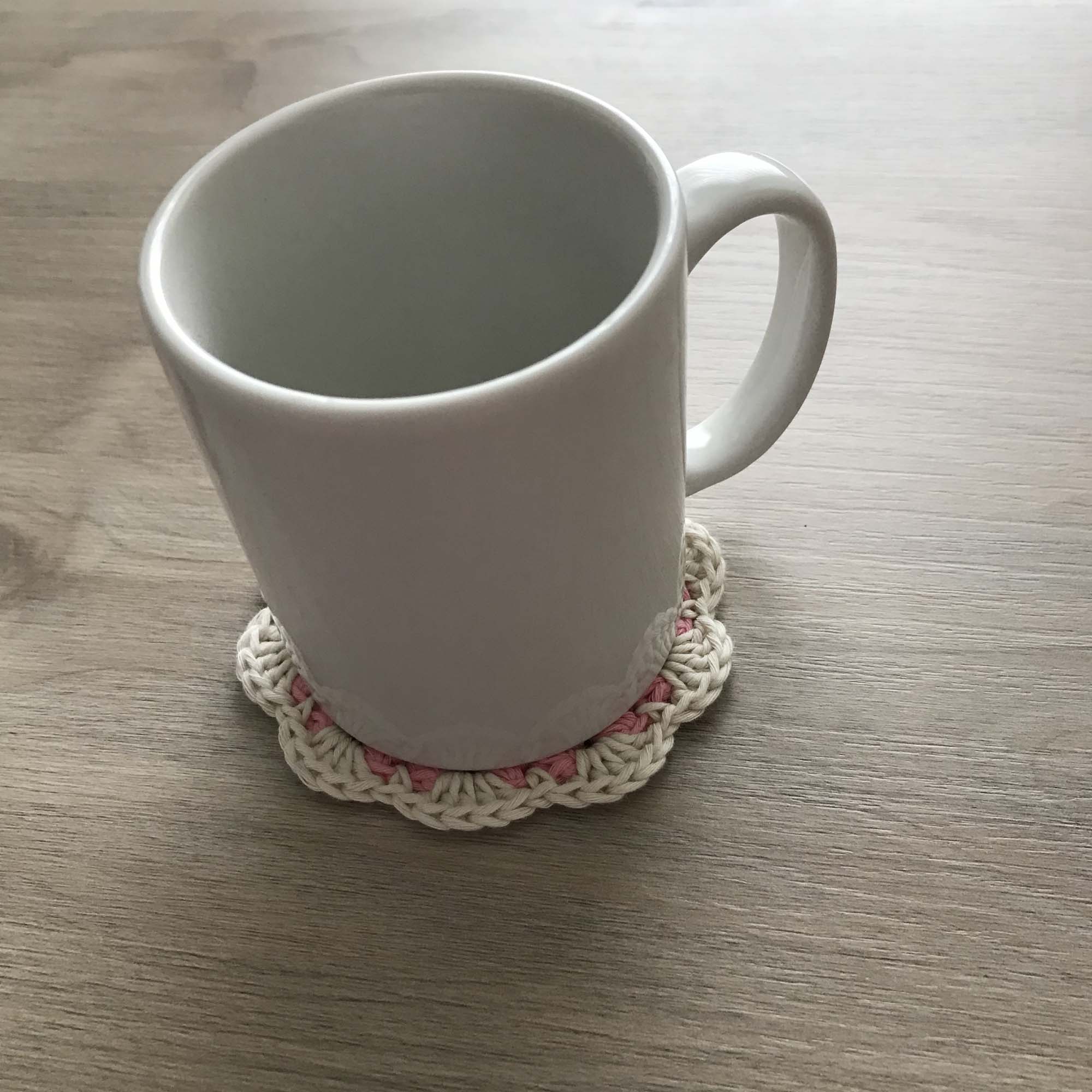 100% Organic Cotton Crochet Coaster - Yellow, Cream, Pink & Cream