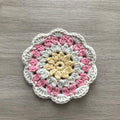 100% Organic Cotton Crochet Coaster - Yellow, Cream, Pink & Cream