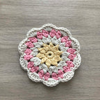 100% Organic Cotton Crochet Coaster - Yellow, Cream, Pink & Cream