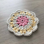 100% Organic Cotton Crochet Coaster - Pink, Cream, Yellow & Cream