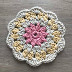 100% Organic Cotton Crochet Coaster - Pink, Cream, Yellow & Cream
