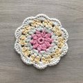 100% Organic Cotton Crochet Coaster - Pink, Cream, Yellow & Cream