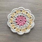 100% Organic Cotton Crochet Coaster - Pink, Cream, Yellow & Cream