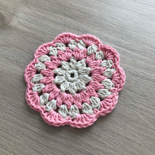 100% Organic Cotton Crochet Coaster - Cream, Pink, Cream & Pink
