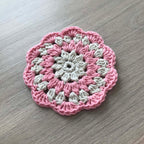 100% Organic Cotton Crochet Coaster - Cream, Pink, Cream & Pink