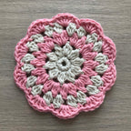 100% Organic Cotton Crochet Coaster - Cream, Pink, Cream & Pink