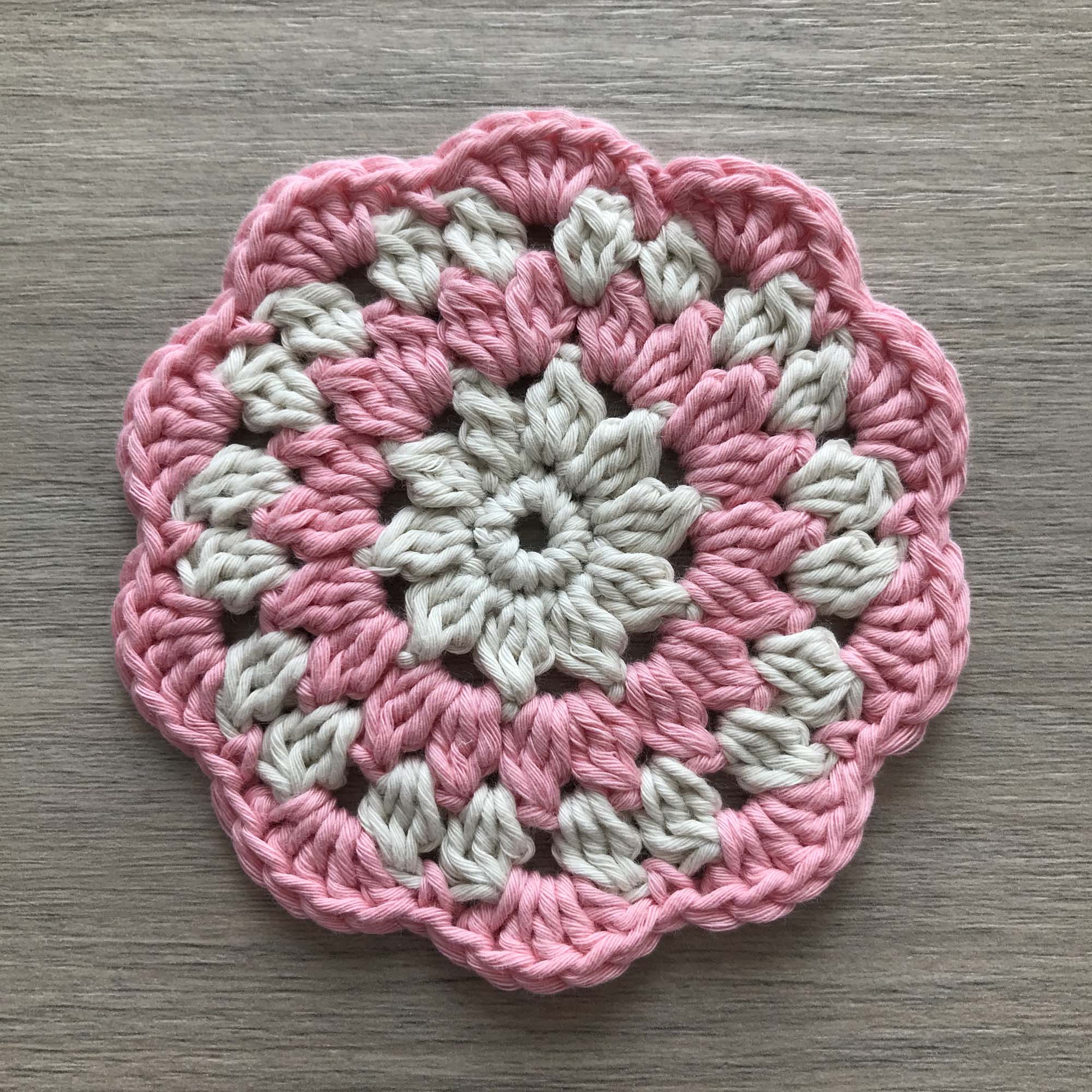 100% Organic Cotton Crochet Coaster - Cream, Pink, Cream & Pink