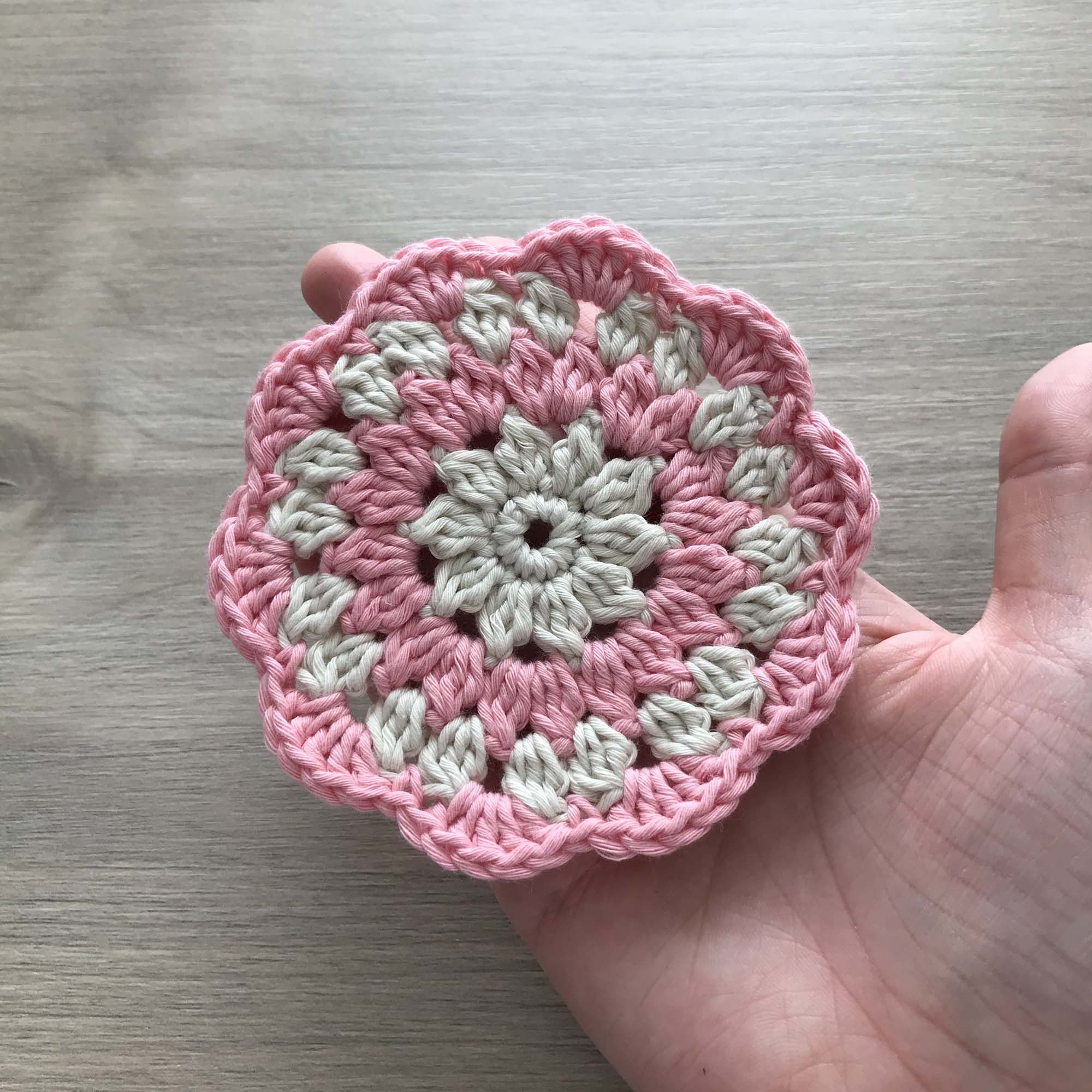 100% Organic Cotton Crochet Coaster - Cream, Pink, Cream & Pink