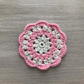 100% Organic Cotton Crochet Coaster - Cream, Pink, Cream & Pink