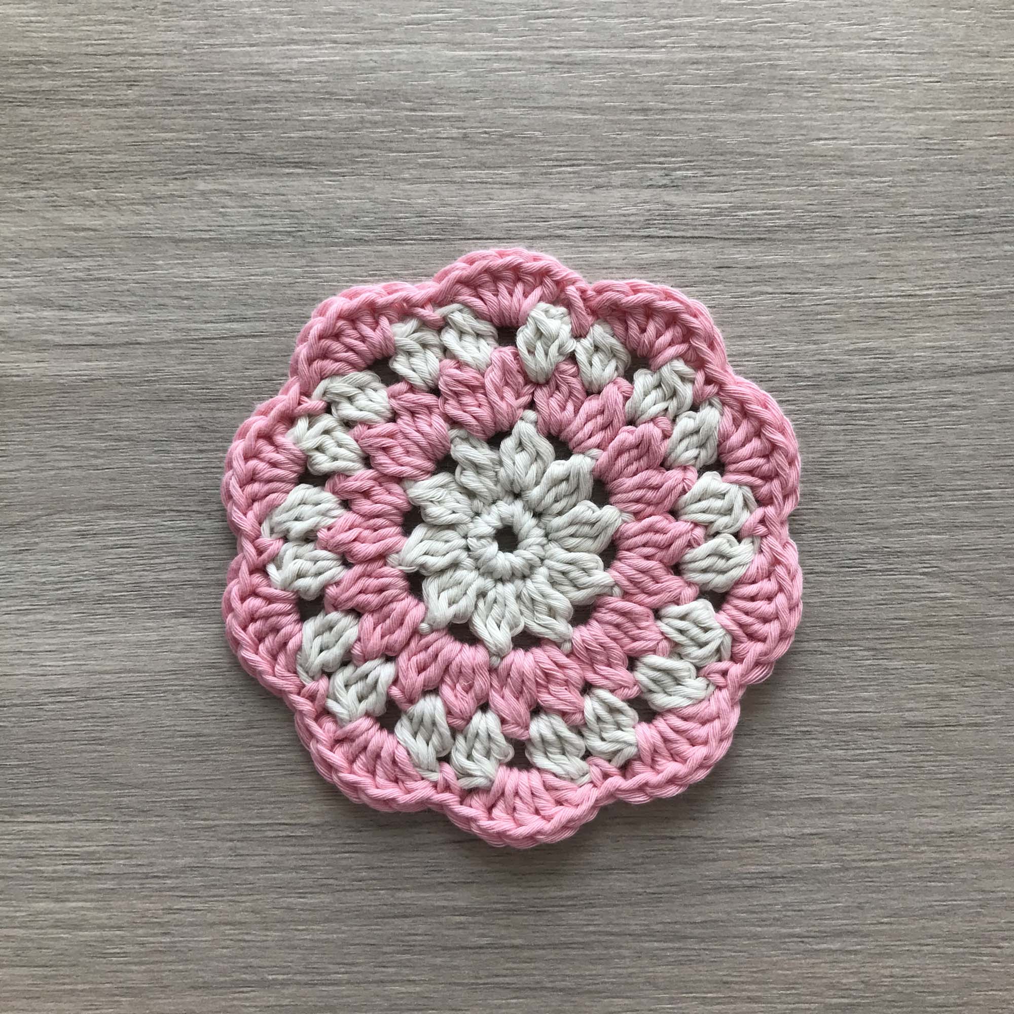 100% Organic Cotton Crochet Coaster - Cream, Pink, Cream & Pink