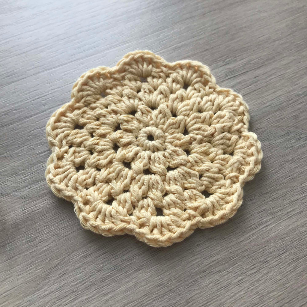 100% Organic Cotton Crochet Coaster - Yellow