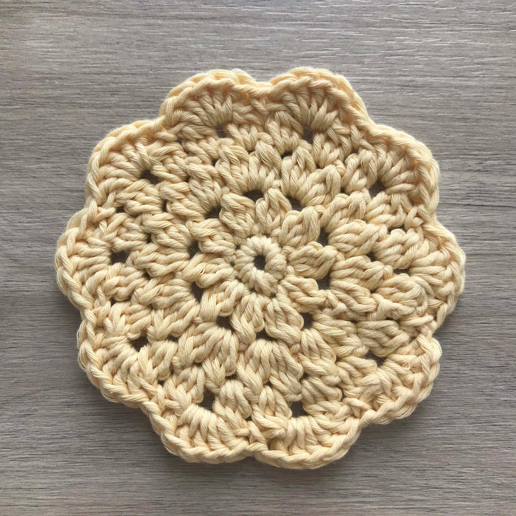 100% Organic Cotton Crochet Coaster - Yellow