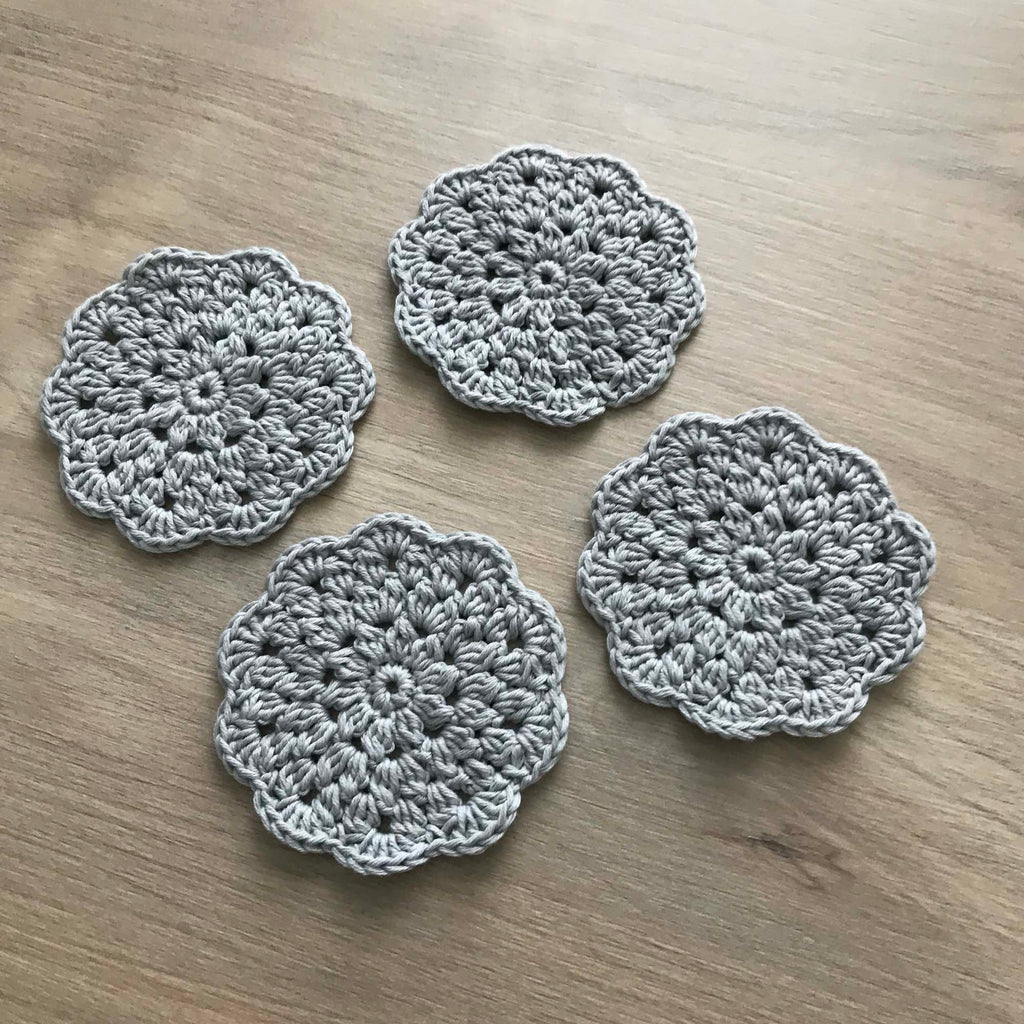 100% Organic Cotton Grey Crochet Coaster - Set of 4
