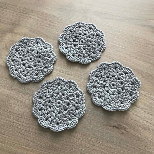 100% Organic Cotton Grey Crochet Coaster - Set of 4