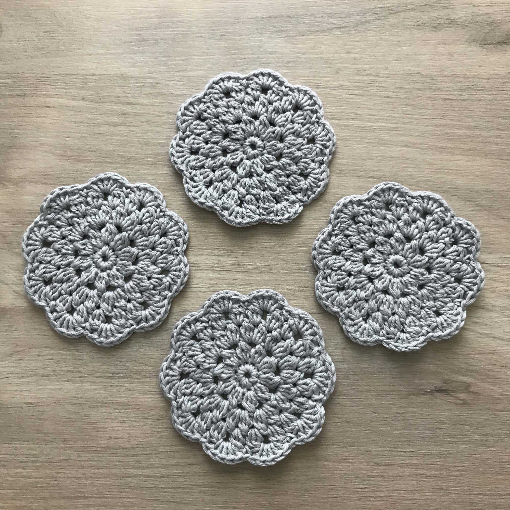 100% Organic Cotton Grey Crochet Coaster - Set of 4