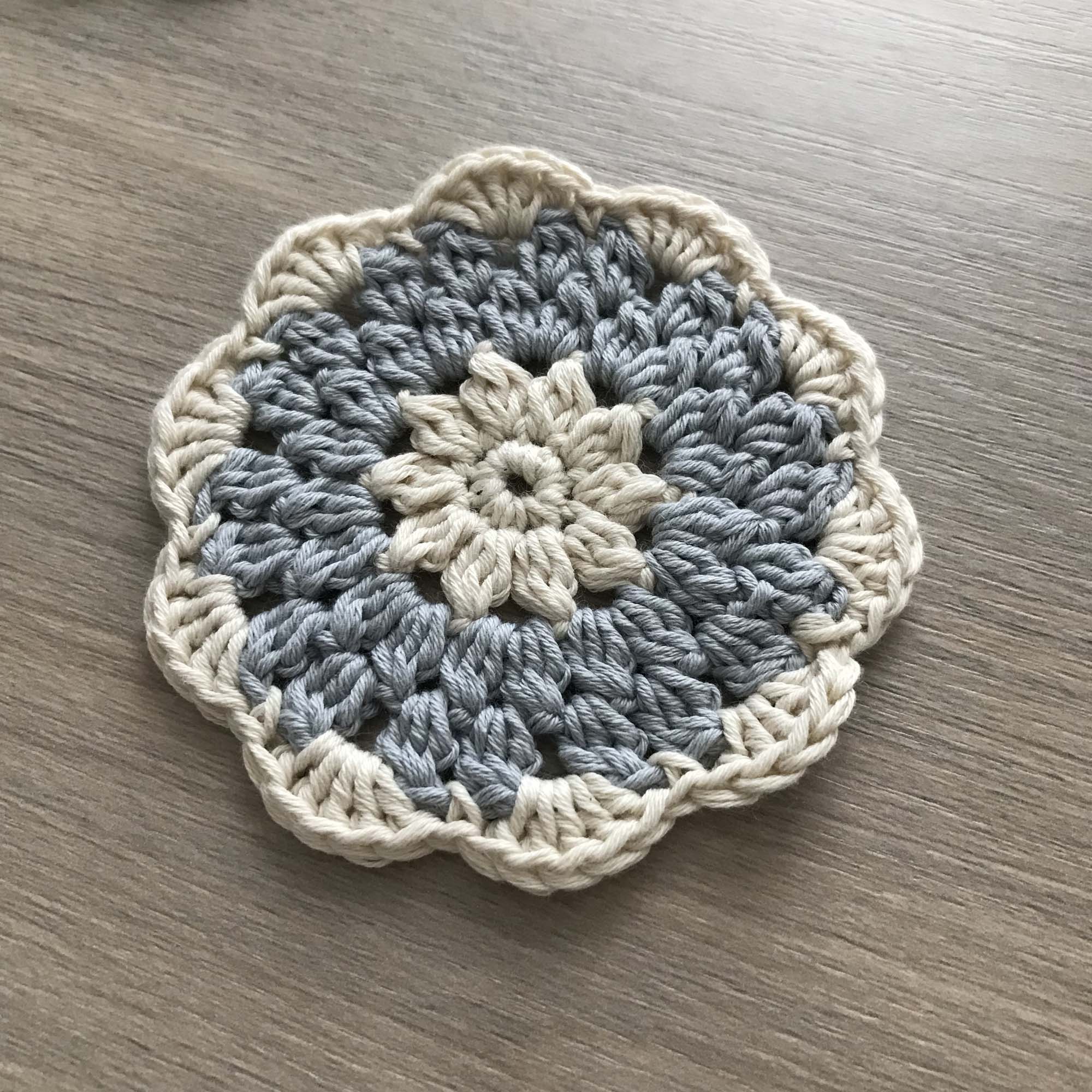 100% Organic Cotton Grey and Cream Crochet Coaster - Set of 4