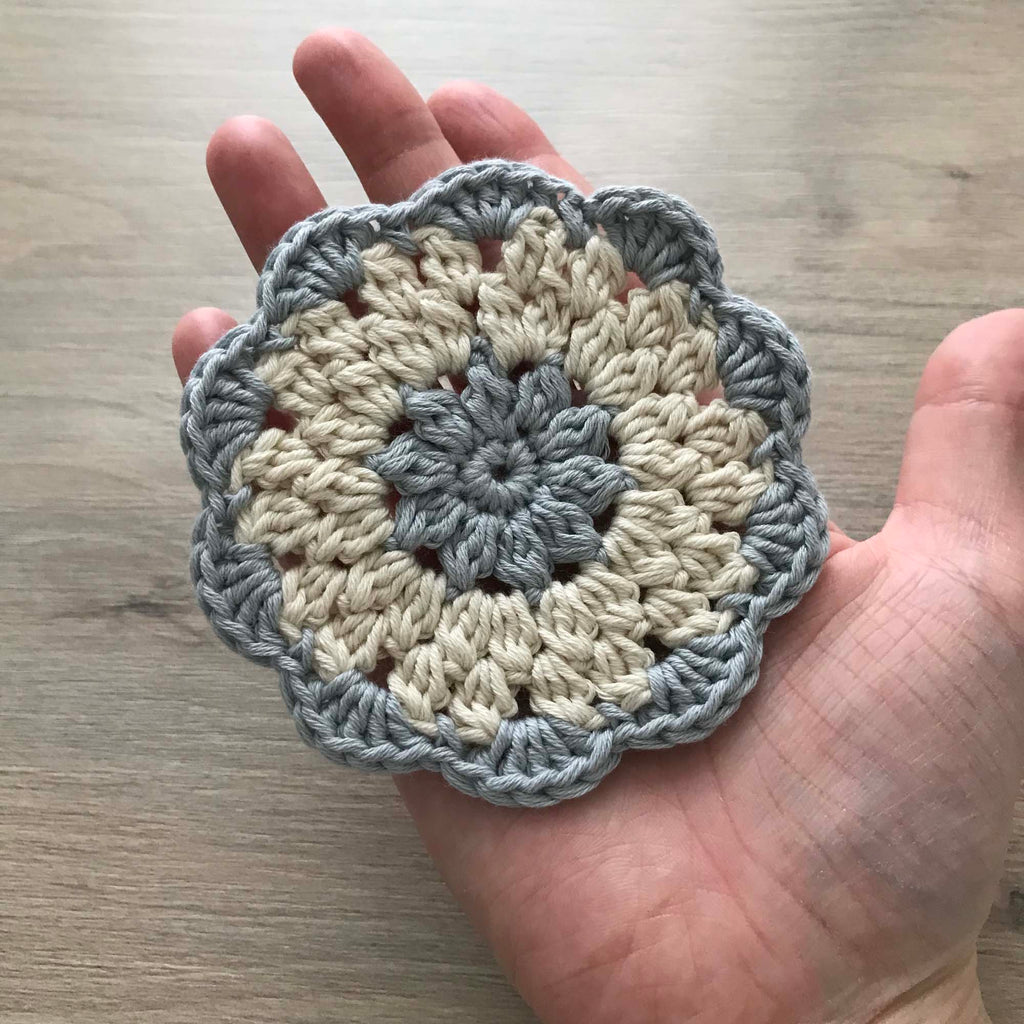 100% Organic Cotton Grey and Cream Crochet Coaster - Set of 4
