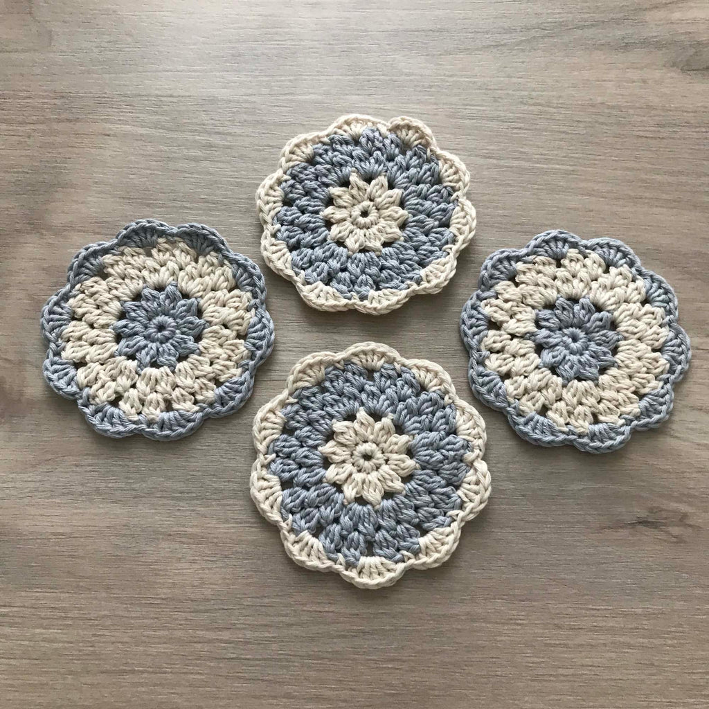 100% Organic Cotton Grey and Cream Crochet Coaster - Set of 4