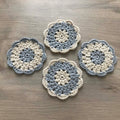 100% Organic Cotton Grey and Cream Crochet Coaster - Set of 4